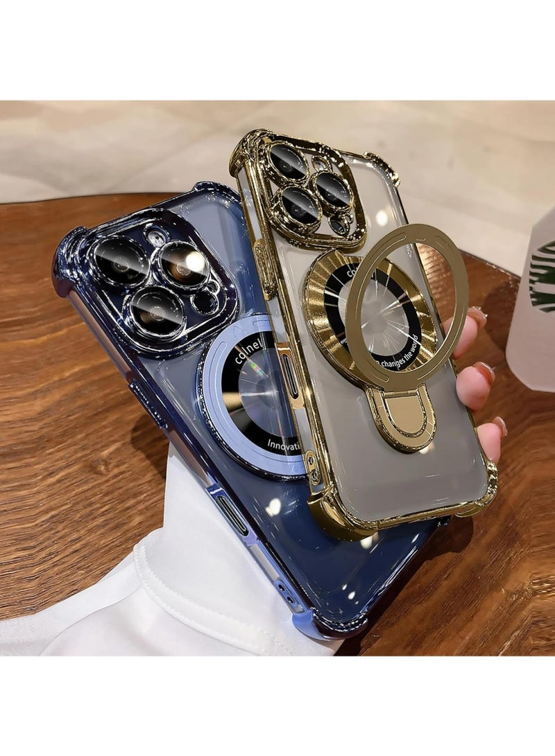 X-level iPhone 16 Pro Max Case Cover with Magnetic Ring Stand Compatible with MagSafe Four Corners Shockproof Anti-Scratch Slim Kickstand Case for iPhone 16 Pro Max Clear (Gold) - Image 5