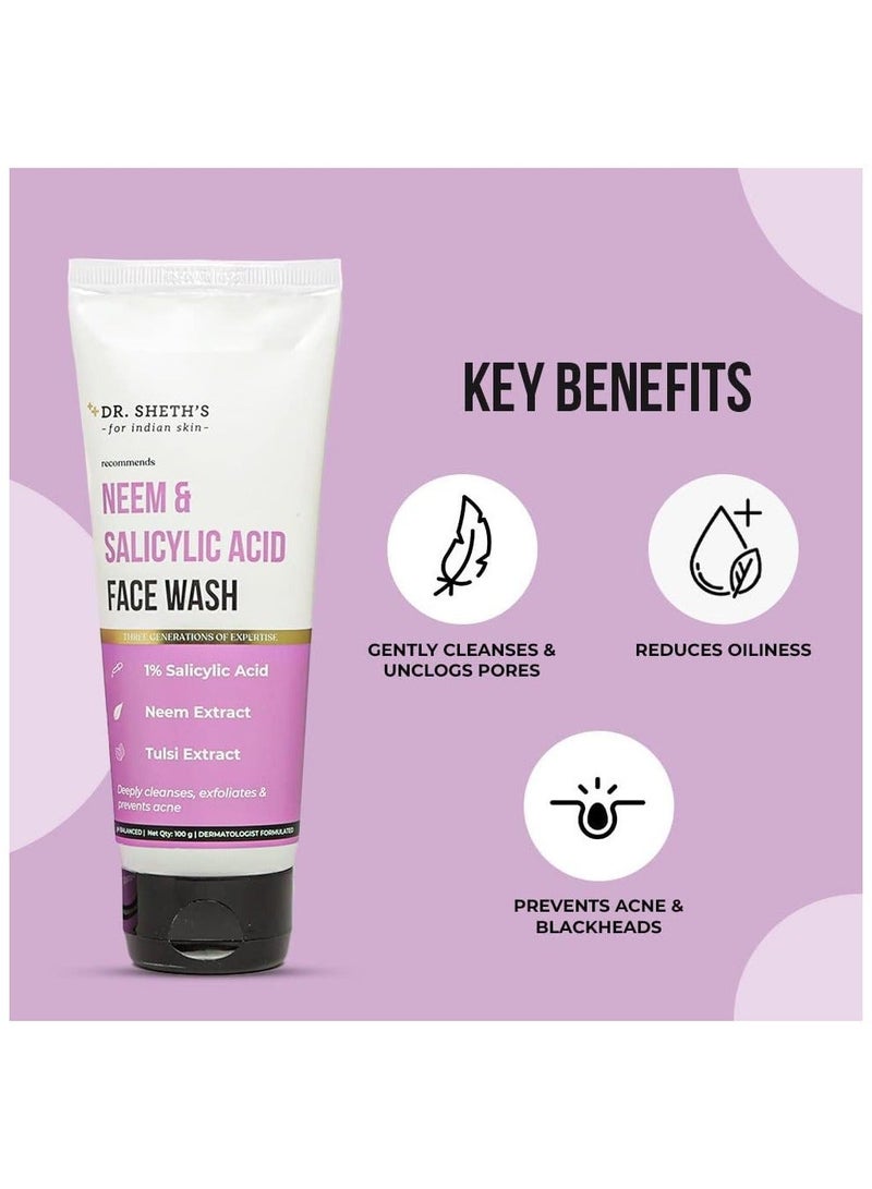 Dr. Sheth's Neem And Salicylic Acid Face Wash - Cleanses And Exfoliates Skin, 100 g - Image 2