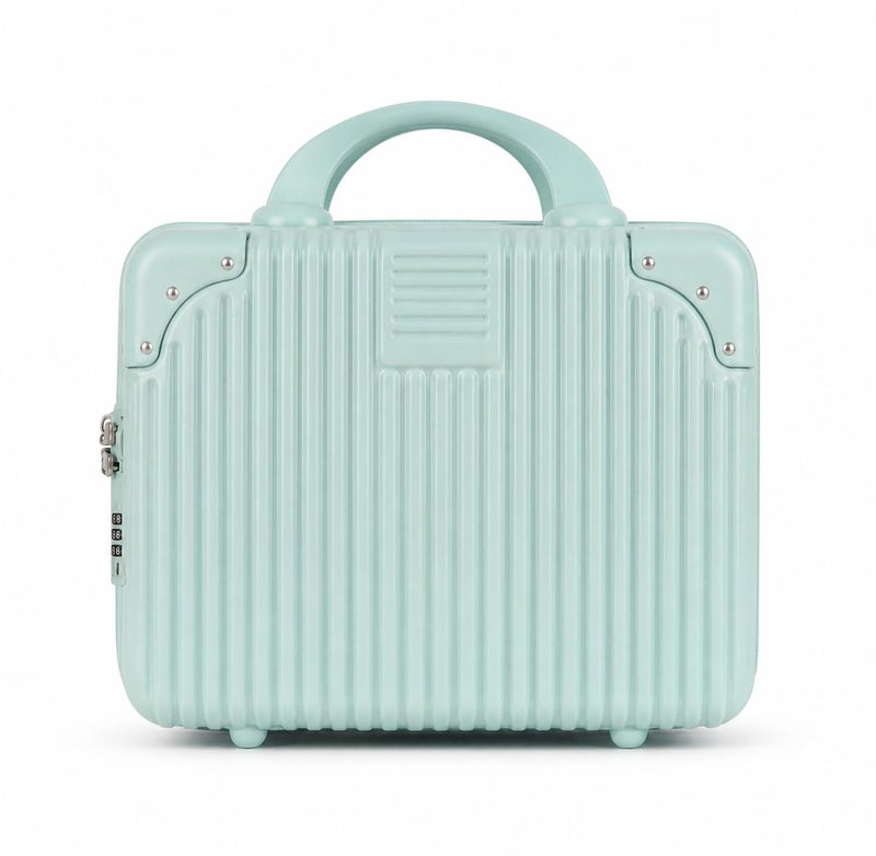 FALMAGU Portable Hard Shell Cosmetic Bag Travel Case, Small Travel Hand Luggage with Elastic Band, Mini Abs Carrying Makeup Case Suitcase (B-Pista) - Image 1