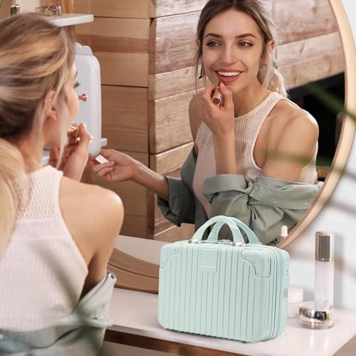 FALMAGU Portable Hard Shell Cosmetic Bag Travel Case, Small Travel Hand Luggage with Elastic Band, Mini Abs Carrying Makeup Case Suitcase (B-Pista) - Image 3