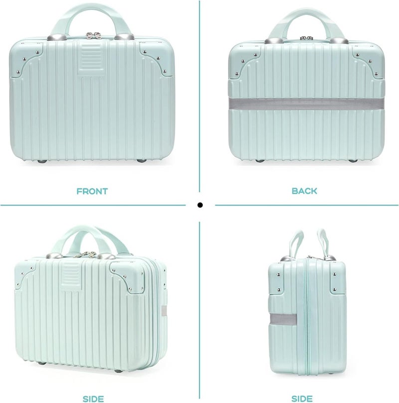 FALMAGU Portable Hard Shell Cosmetic Bag Travel Case, Small Travel Hand Luggage with Elastic Band, Mini Abs Carrying Makeup Case Suitcase (B-Pista) - Image 2