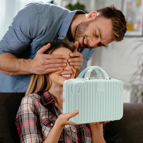FALMAGU Portable Hard Shell Cosmetic Bag Travel Case, Small Travel Hand Luggage with Elastic Band, Mini Abs Carrying Makeup Case Suitcase (B-Pista) - Image 5