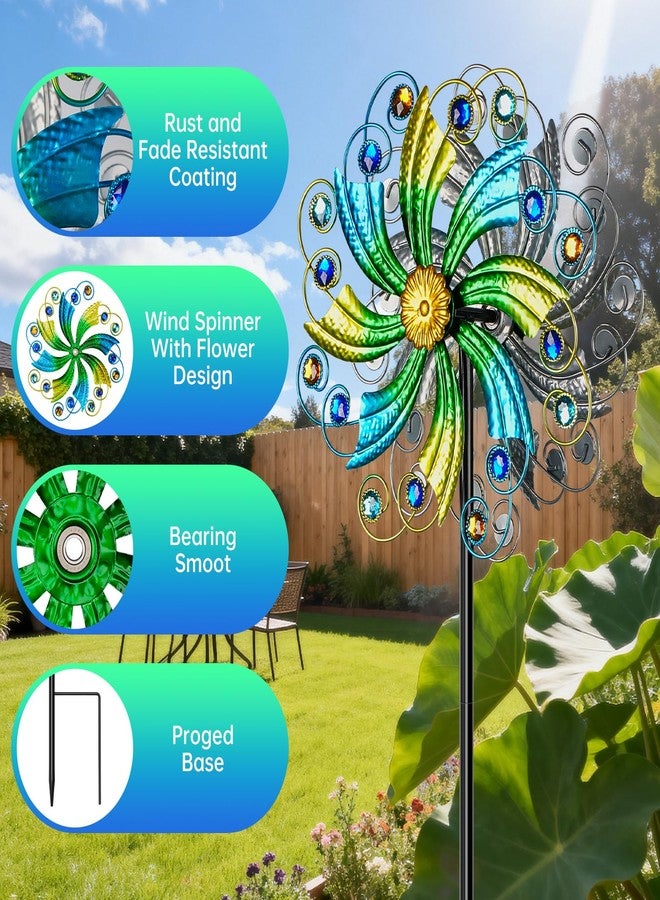 Jusimux Colorful Metal Wind Spinners Outdoor, Kinetic Wind Sculpture Garden Pinwheels with Stake, 57.5×13 Inch Yard Art Decor for Patio Lawn Backyard, Unique Creative Gift for Garden Lovers - Image 2