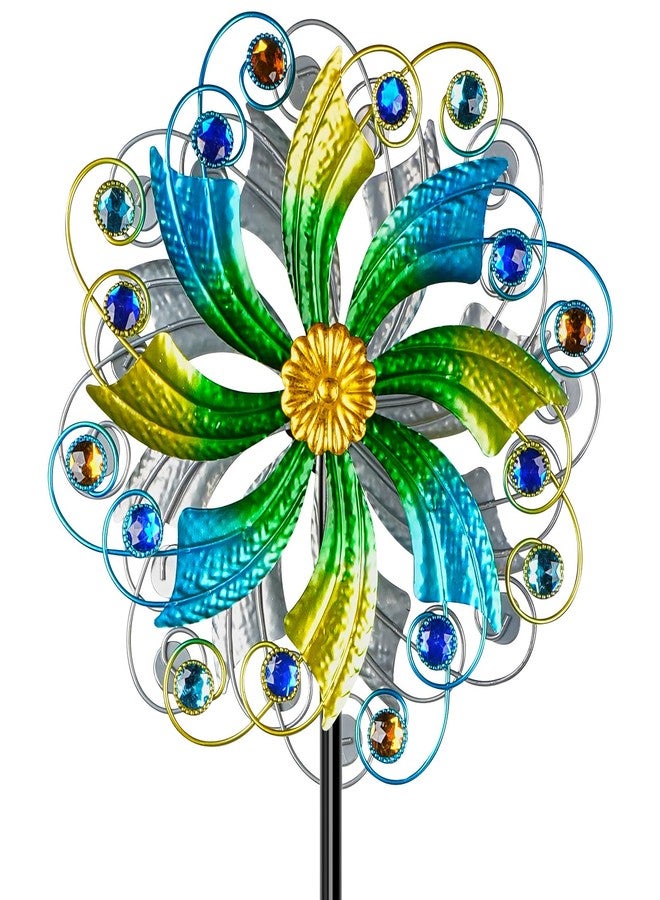 Jusimux Colorful Metal Wind Spinners Outdoor, Kinetic Wind Sculpture Garden Pinwheels with Stake, 57.5×13 Inch Yard Art Decor for Patio Lawn Backyard, Unique Creative Gift for Garden Lovers - Image 1