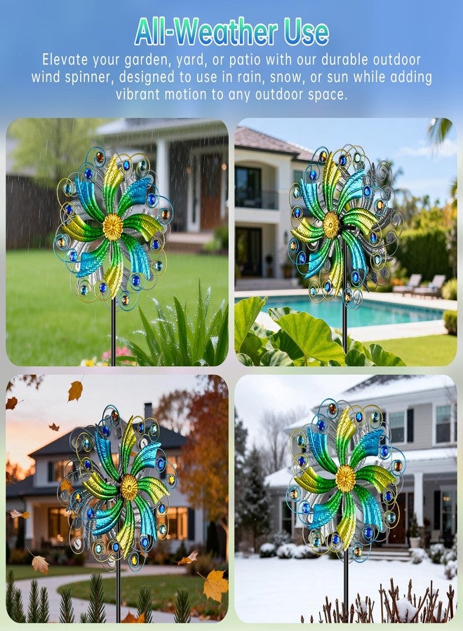 Jusimux Colorful Metal Wind Spinners Outdoor, Kinetic Wind Sculpture Garden Pinwheels with Stake, 57.5×13 Inch Yard Art Decor for Patio Lawn Backyard, Unique Creative Gift for Garden Lovers - Image 5