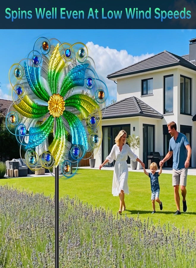 Jusimux Colorful Metal Wind Spinners Outdoor, Kinetic Wind Sculpture Garden Pinwheels with Stake, 57.5×13 Inch Yard Art Decor for Patio Lawn Backyard, Unique Creative Gift for Garden Lovers - Image 4