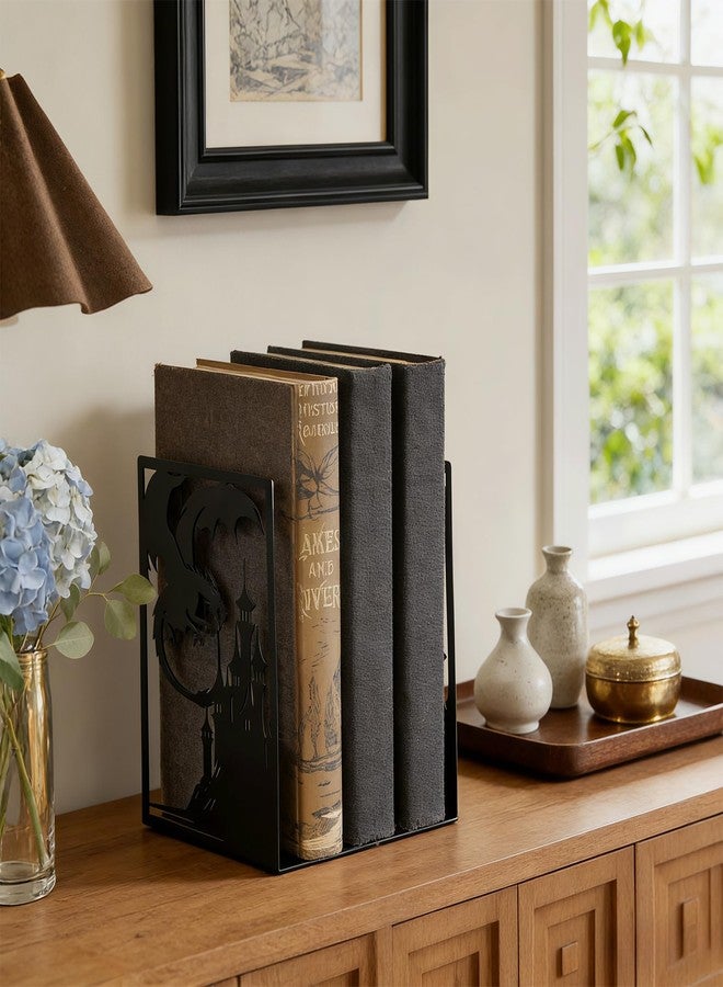 WOPARTY Gothic Dragon Bookends, Black Metal Castle Design, 7.1 x 4.7 Inch, Decorative Book Holders with Non-Slip Base, 2 Piece Set - Image 4