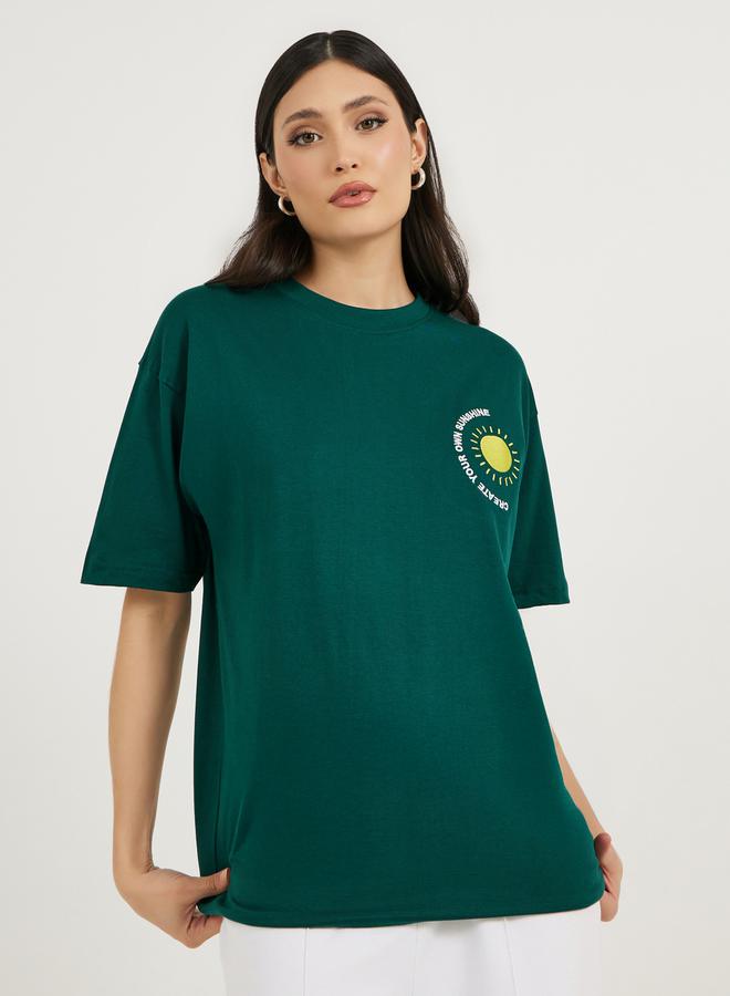 Styli Oversized Embroidered Slogan Dropped Shoulder T-Shirtâ€‹  - Image 1