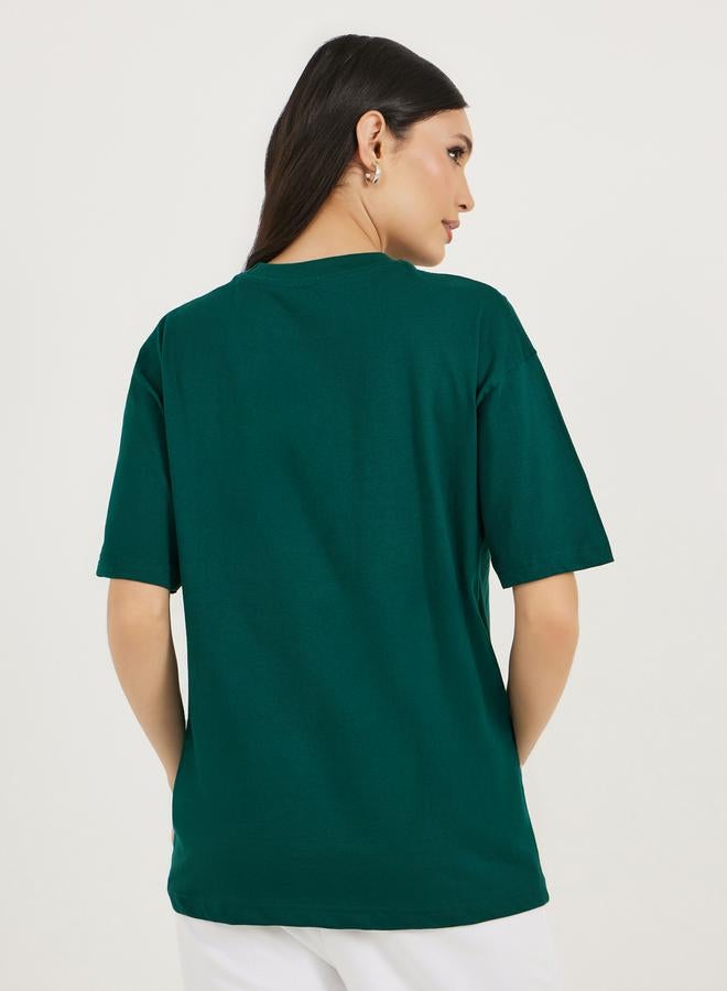 Styli Oversized Embroidered Slogan Dropped Shoulder T-Shirtâ€‹  - Image 4