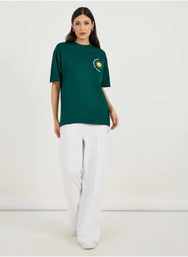 ستايلي Oversized Embroidered Slogan Dropped Shoulder T-Shirtâ€‹