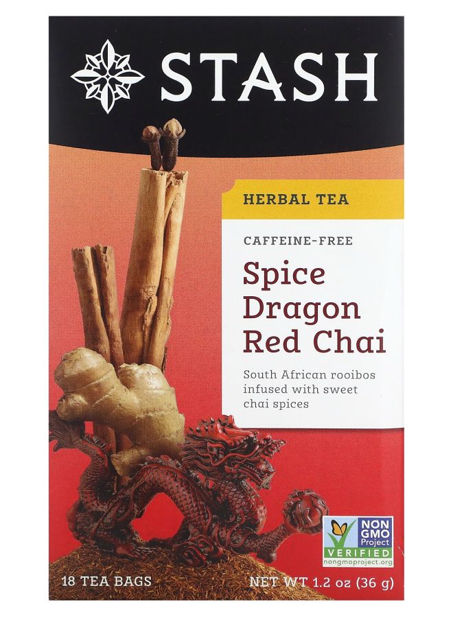 Stash Tea Herbal Tea Spice Dragon Red Chai Caffeine Free 18 Tea Bags 1.2 oz (36 g)