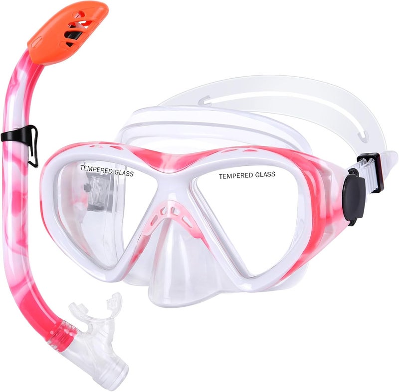 KUYOU Kids Snorkel Set, Children Anti-Fog Diving Mask Swimming Goggles Dry Top Snorkel Equipment Snorkeling Packages Swimming Gear for Youth Boys Girls Age 5-10 - Image 1