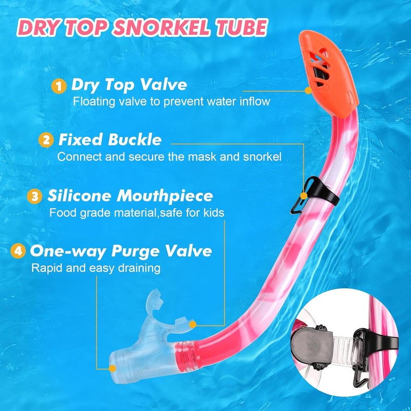 KUYOU Kids Snorkel Set, Children Anti-Fog Diving Mask Swimming Goggles Dry Top Snorkel Equipment Snorkeling Packages Swimming Gear for Youth Boys Girls Age 5-10 - Image 3