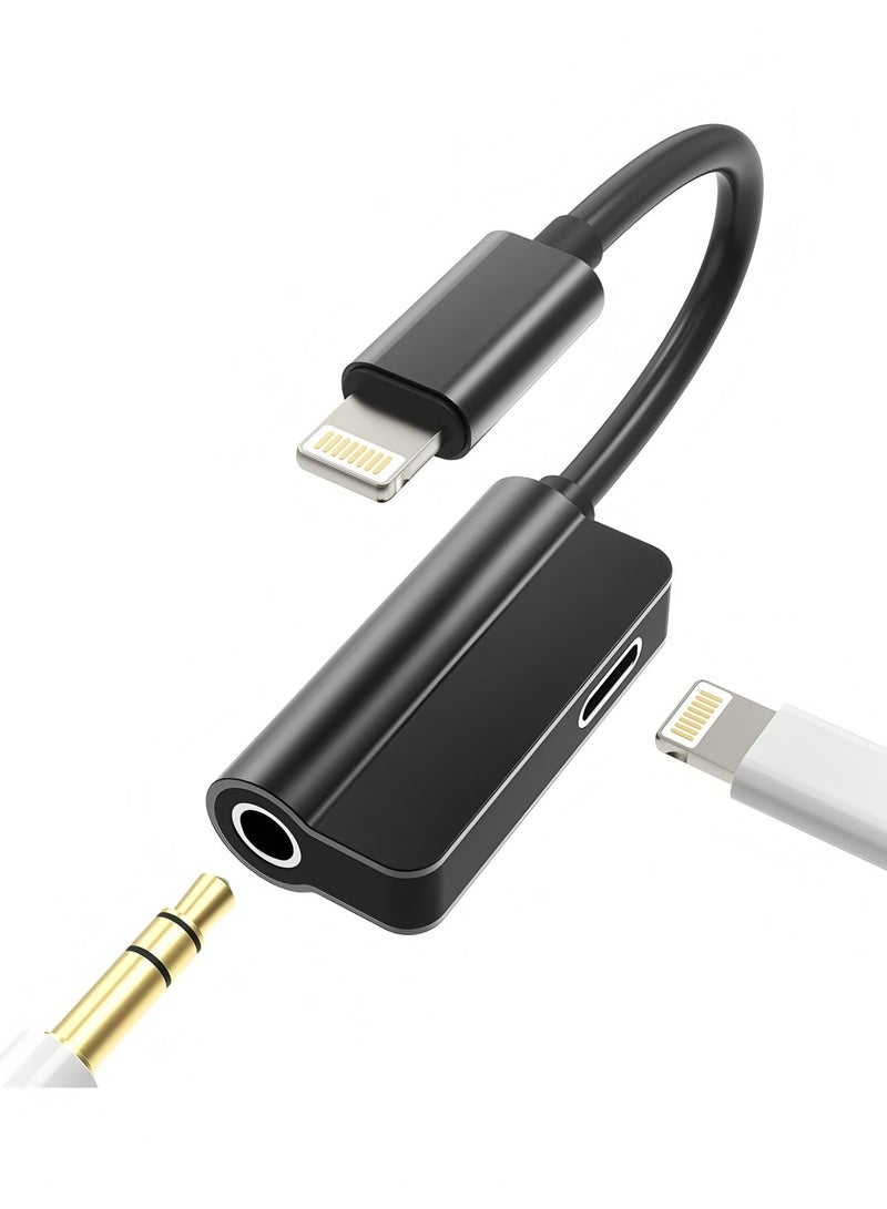 أبلينم محول Lightning إلى 3.5 مم جاك دونجل سبليتر (2 في 1) معتمد من MFI من Apple لجهاز iPhone Aux كابل صوت سماعة الرأس سلك شاحن لـ 7 8 Plus X Xr 14 13 12 11 Pro Max لشحن iPad وسماعات الأذن الموسيقية - Image 1