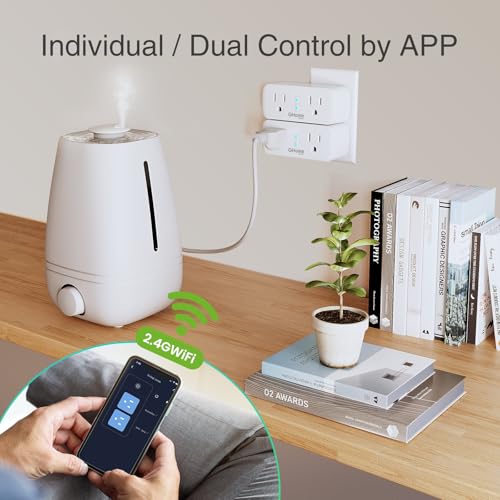 GHome Smart Plug, 15A WiFi Smart Outlet Compatible with Alexa & Google Home, Smart Surge Protector with Remote Control & Timer, Dual Sockets, No Hub Required, 2.4GHz WiFi Only, White, 2 Pack - Image 4