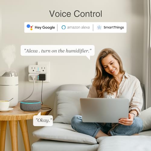 GHome Smart Plug, 15A WiFi Smart Outlet Compatible with Alexa & Google Home, Smart Surge Protector with Remote Control & Timer, Dual Sockets, No Hub Required, 2.4GHz WiFi Only, White, 2 Pack - Image 5