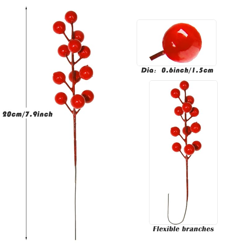 Tinsow Artificial Red Berry Stems Christmas Holly Berry Branches Red Berry Picks For Holiday Home Decor And Crafts (Red  30) - Image 2