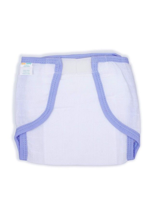 1st Step Washable And 100% Cotton Nappies (White & Blue New Born) - Image 4