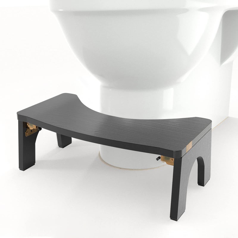 Toilet Stool Wood Foldable Poop Stool for Adults 7 Squat Poop Stool Extra Sturdy  Wide Wooden Toilet Squat Step Stool with AntiSlip Feet by CHEAGO380 lbs Black