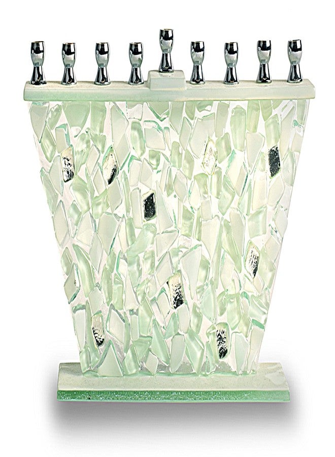 نير ميتزفه شمعدان نير ميتزفاه حانوكا - زجاج أبيض مكسور - زجاج مطلي مصنوع يدويًا - يناسب جميع شموع حانوكا القياسية - Image 2