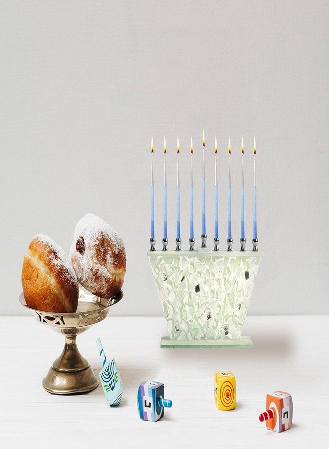 نير ميتزفه شمعدان نير ميتزفاه حانوكا - زجاج أبيض مكسور - زجاج مطلي مصنوع يدويًا - يناسب جميع شموع حانوكا القياسية - Image 4