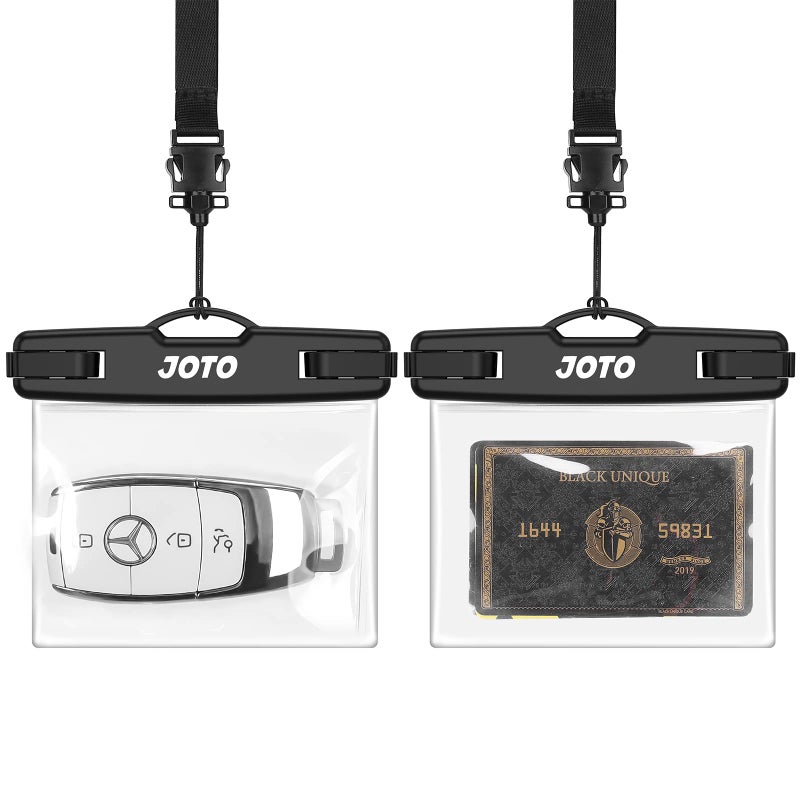 JOTO 2 Pack Waterproof Car Key FOB Case with Lanyard for Swimming Surfing, Small Waterproof Wallet Dry Bag for Money Credit ID Card Cash Coins -Black - Image 1