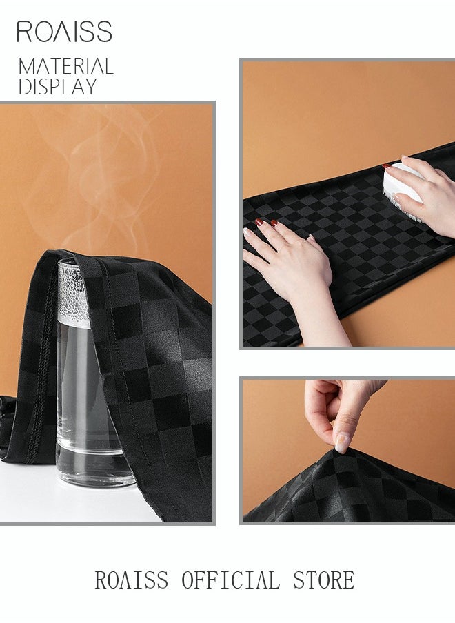 roaiss - 3-Piece Set Men's Short Sleeves Pajamas Pants Trousers Sleepwear Sets Satin Grid Printing Silk Nightgown Male Loose Shirts Spring Summer Loungewear Home Clothes Black - Image 1
