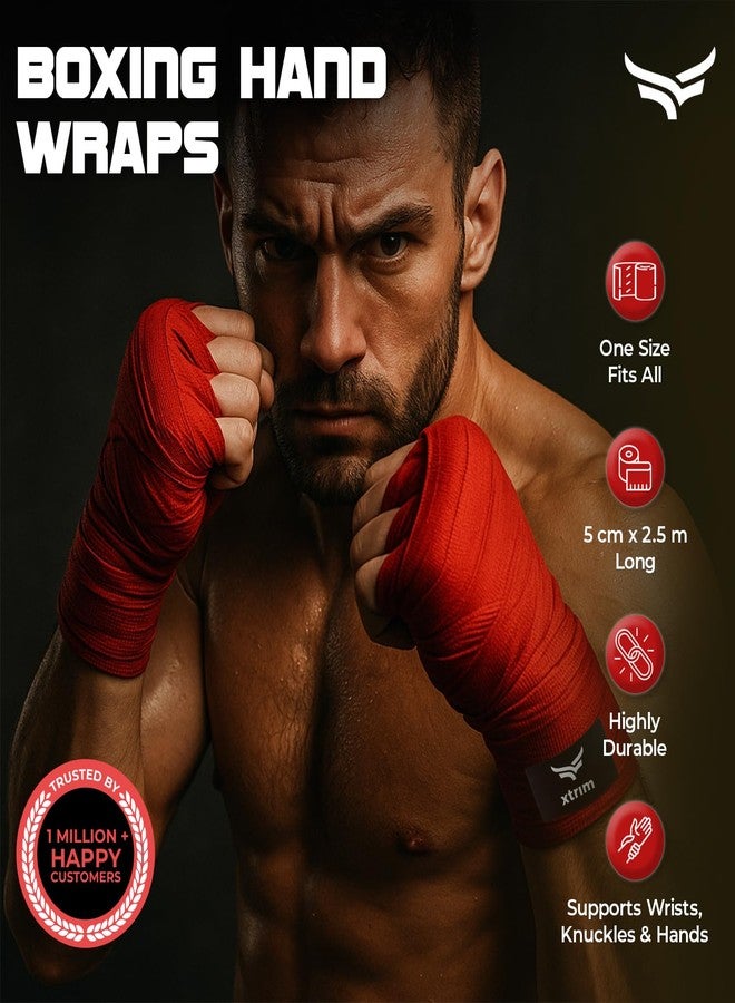 Xtrim Boxing Hand Wraps for Men & Women, Set of 2, 5cm x 2.5m, Polyester Cotton Blend, Wrist Support for MMA, Boxing, Muay Thai, Kickboxing, Velcro Closure, Training Accessories (Red) - Image 2