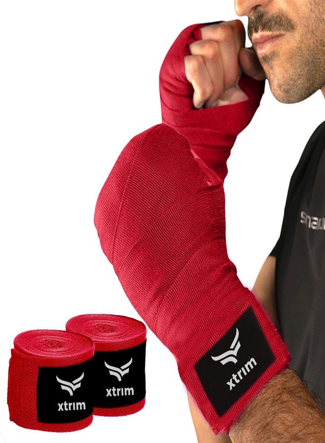 Xtrim Boxing Hand Wraps for Men & Women, Set of 2, 5cm x 2.5m, Polyester Cotton Blend, Wrist Support for MMA, Boxing, Muay Thai, Kickboxing, Velcro Closure, Training Accessories (Red) - Image 1