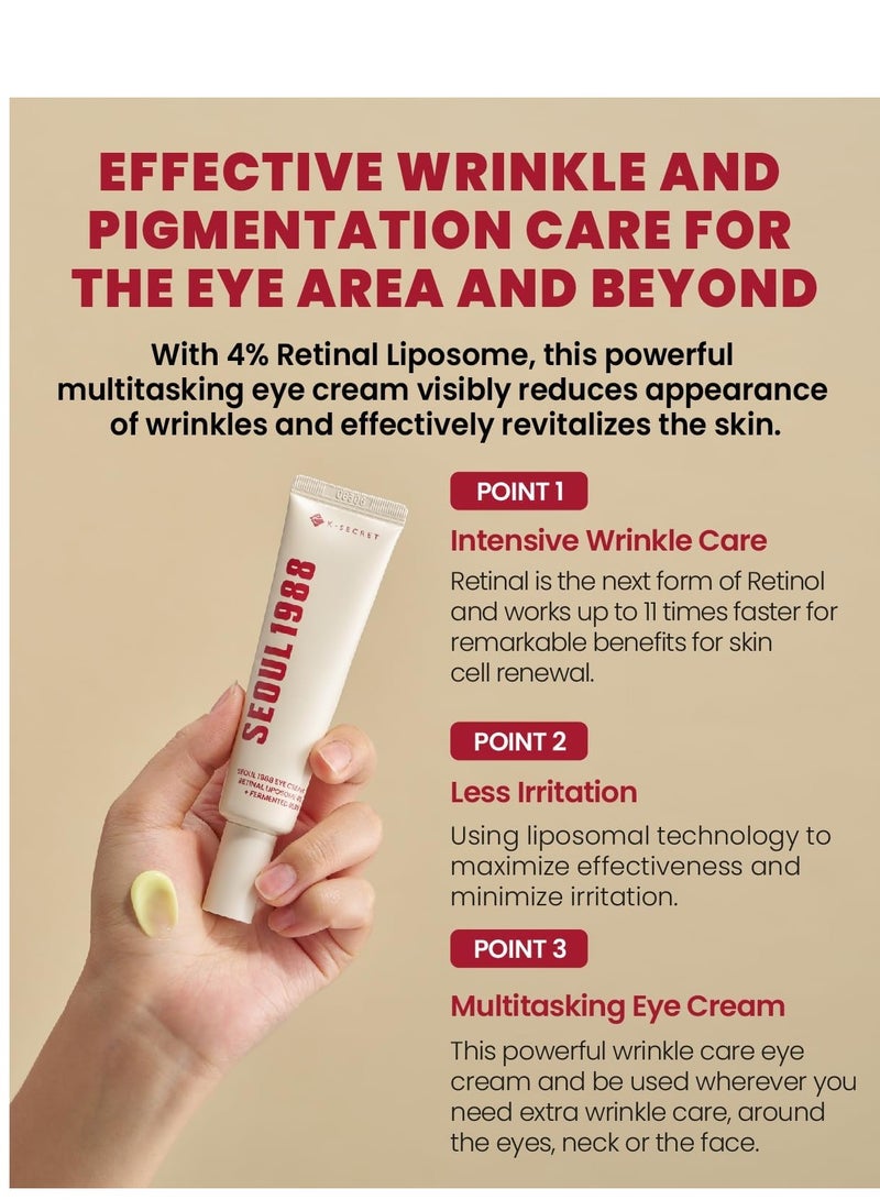 K-SECRET K-SECRET SEOUL 1988 Eye Cream 30ml – Retinal Liposome 4% + Fermented Bean | Korean Anti-Aging Skincare for Dark Circles, Fine Lines & Puffiness - Image 5