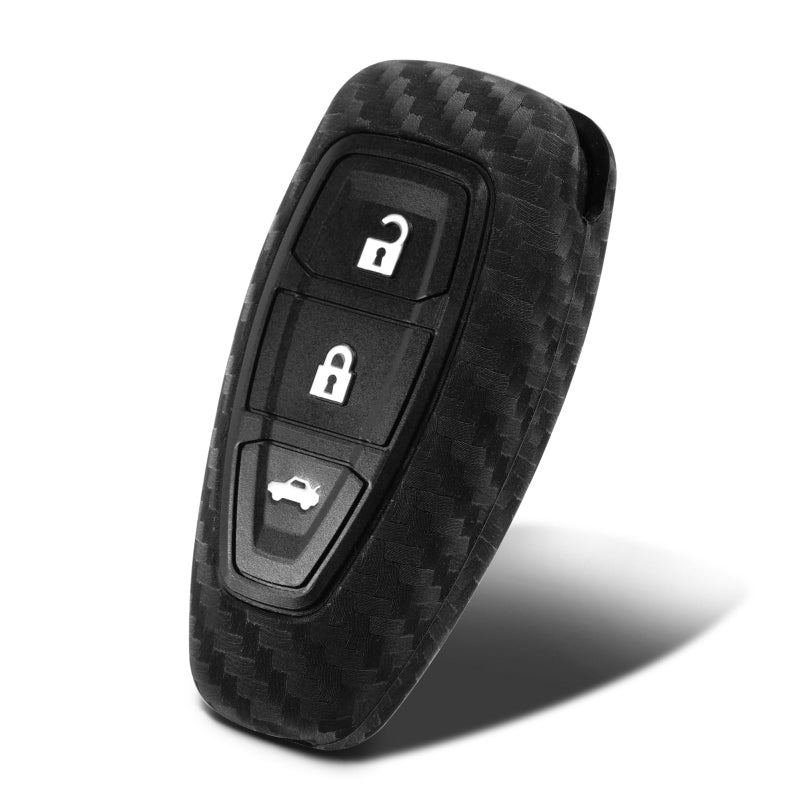 WORCAS Key Fob Case Carbon Fiber Pattern Silicone Cover Compatible with Ford CMAX Escape Fiesta Focus Focus RS Fusion 3 Button