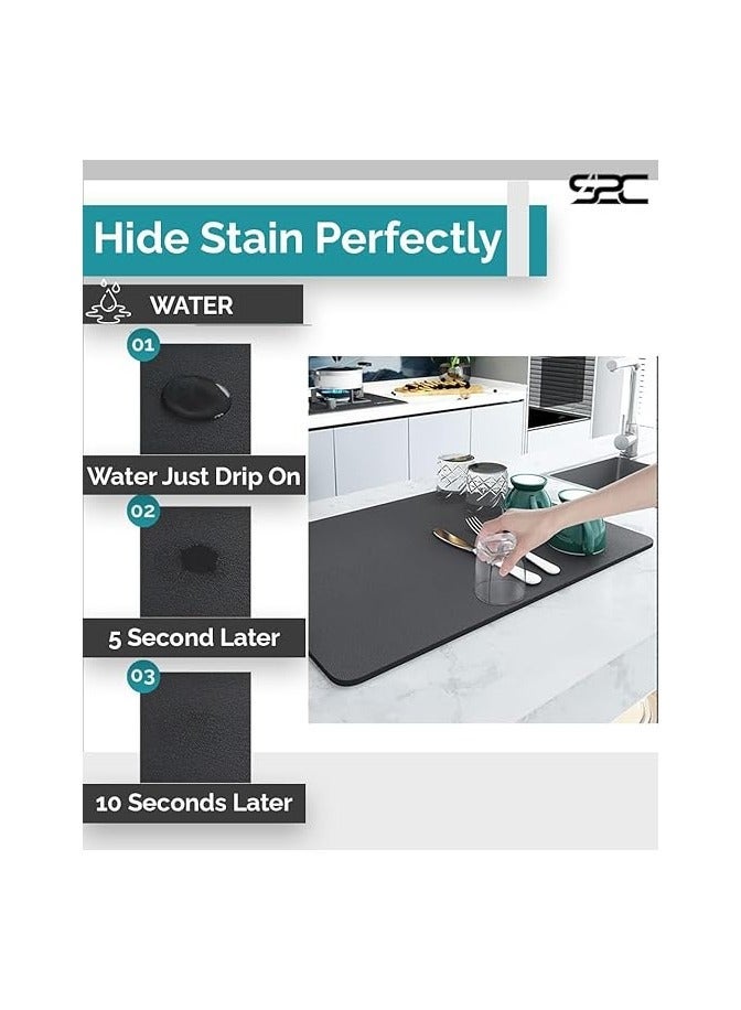 S2C Anti-Slip Kitchen Mat, Dish Drying Mat, High Absorbent, 3.5mm Thick, 60x40cm Black - Image 2