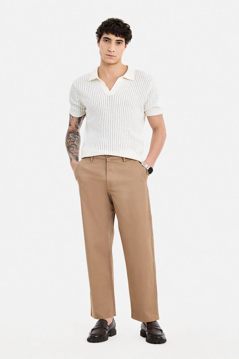 SNITCH Khaki Solid Wide Leg Casual Chinos