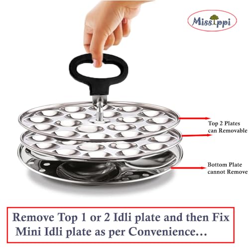 Missippi Stainless steel 3 plate idli stand + 2 Mini Idli plate + Idli lifter,2 in 1 for Regular and mini idli stand.Fits in all idli cooker & Idli pots. - Image 3