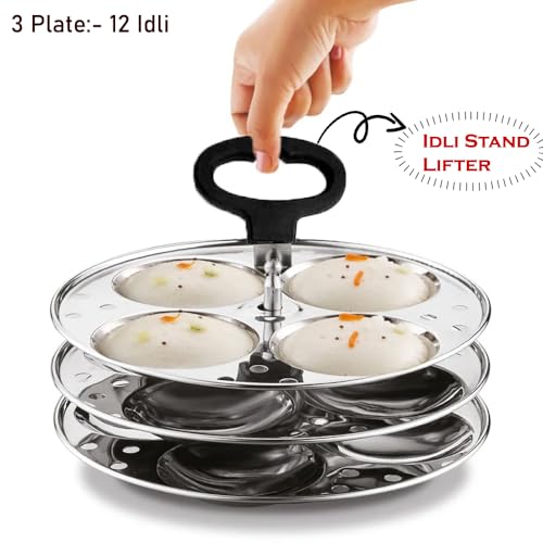 Missippi Stainless steel 3 plate idli stand + 2 Mini Idli plate + Idli lifter,2 in 1 for Regular and mini idli stand.Fits in all idli cooker & Idli pots. - Image 4