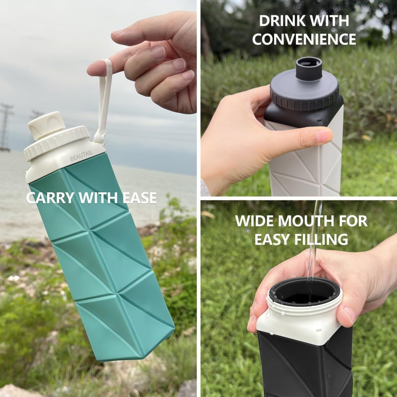 BEAUTAIL Collapsible Water Bottles, Silicone Foldable Water Bottle 610ml, BPA-Free Portable Reusable Leakproof Bottle for Gym Travel Camping Hiking Sports Outdoor, 1 Pack (Dark Blue) - Image 5