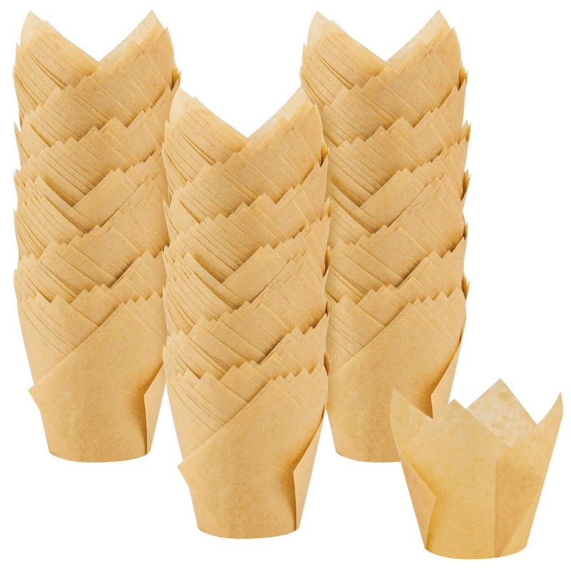 XPART 300PCS Tulip Parchment Cupcake Liners Standard Baking Cups Muffin Wrappers Perfect for Baking Birthday Parties Weddings Baby Showers Bakeries Catering Restaurants Standard Size Nature