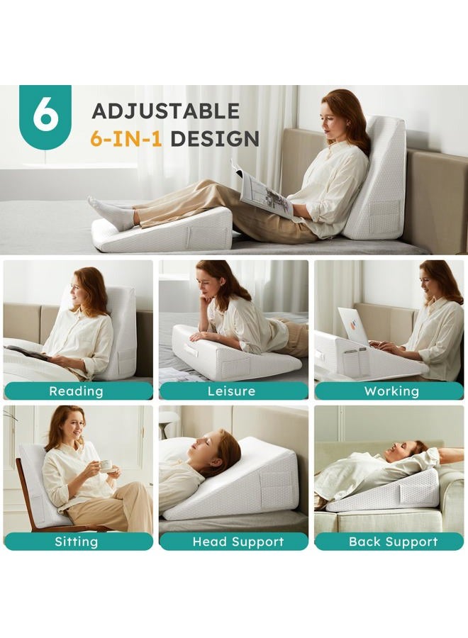 Bedluxe Wedge Pillow for Sleeping, 12 inch Elevated Support Bed Wedge Pillow, Breathable Triangle Pillow Wedge with Cooling Memory Foam Top - Removable Washable Cover, White - Image 2