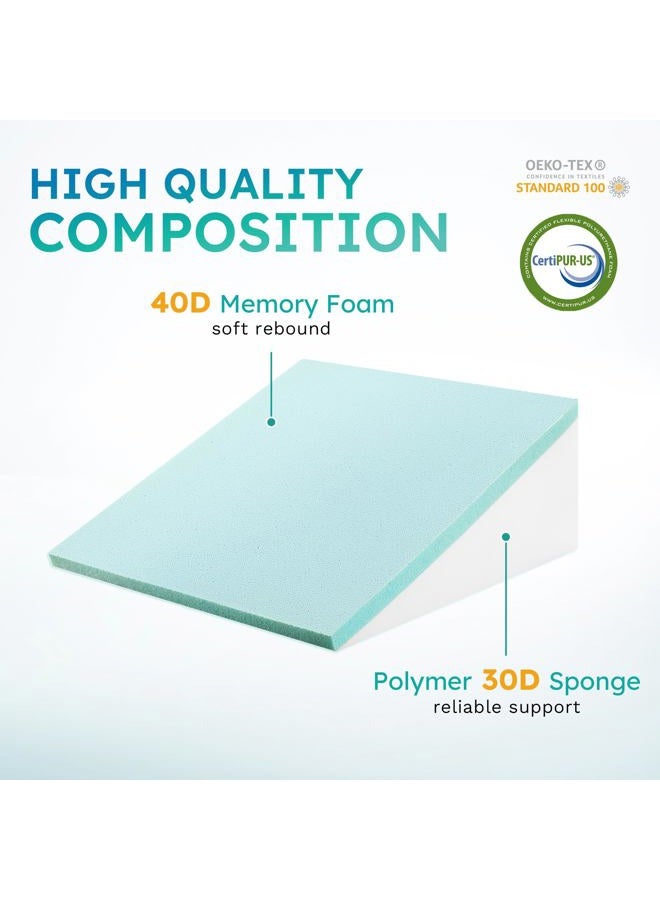 Bedluxe Wedge Pillow for Sleeping, 12 inch Elevated Support Bed Wedge Pillow, Breathable Triangle Pillow Wedge with Cooling Memory Foam Top - Removable Washable Cover, White - Image 3