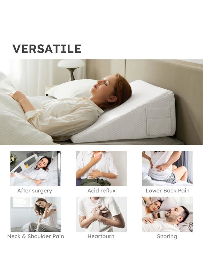Bedluxe Wedge Pillow for Sleeping, 12 inch Elevated Support Bed Wedge Pillow, Breathable Triangle Pillow Wedge with Cooling Memory Foam Top - Removable Washable Cover, White - Image 4