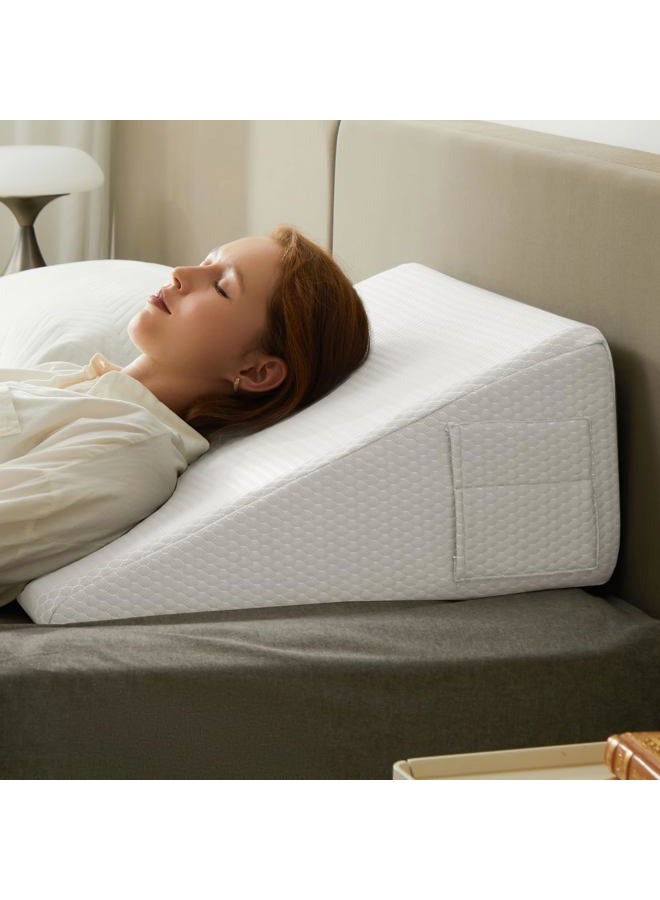 Bedluxe Wedge Pillow for Sleeping, 12 inch Elevated Support Bed Wedge Pillow, Breathable Triangle Pillow Wedge with Cooling Memory Foam Top - Removable Washable Cover, White - Image 1