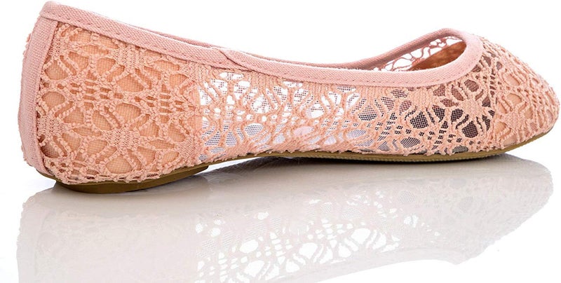 Charles Albert Women's Breathable Crochet Lace Ballet Flats - Comfortable Round Toe Slip On Mesh Flats for Women, Blush, 6 - Image 5