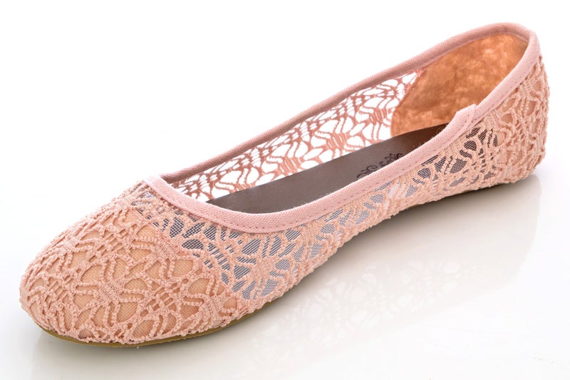 Charles Albert Women's Breathable Crochet Lace Ballet Flats - Comfortable Round Toe Slip On Mesh Flats for Women, Blush, 6 - Image 4