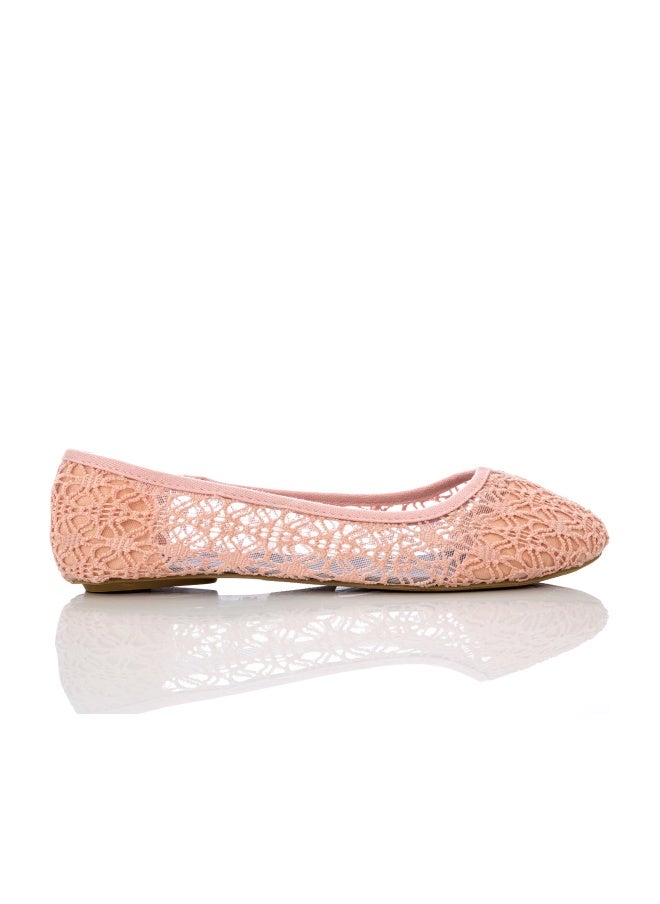 Charles Albert Women's Breathable Crochet Lace Ballet Flats - Comfortable Round Toe Slip On Mesh Flats for Women, Blush, 6 - Image 1
