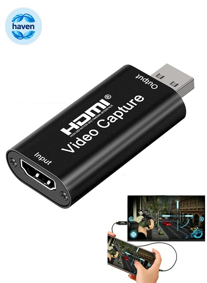 هافن بطاقة التقاط الفيديو 4K HDMI، بطاقة كاميرا، بطاقة التقاط الألعاب، محول التقاط الصوت، جهاز تسجيل من HDMI إلى USB، مُعدّل التسجيل للاستماع والبث المباشر، مؤتمرات الفيديو، التعليم، والألعاب - Image 1