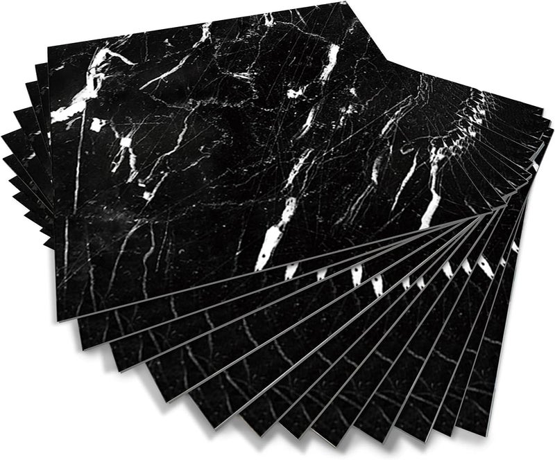 Alwayspon Peel & Stick Floor Tiles, Black & White Marble Effect, 20cmX20cmX12Pcs - Image 1