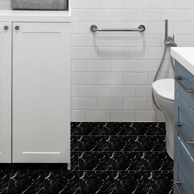 Alwayspon Peel & Stick Floor Tiles, Black & White Marble Effect, 20cmX20cmX12Pcs - Image 4