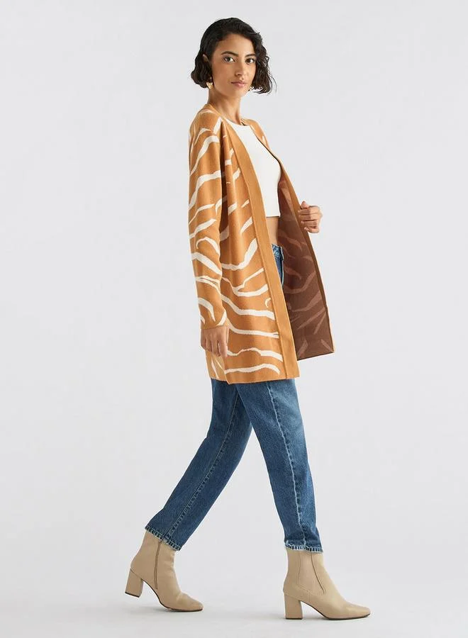 Splash FAV Textured Open Front Cardigan with Long Sleeves