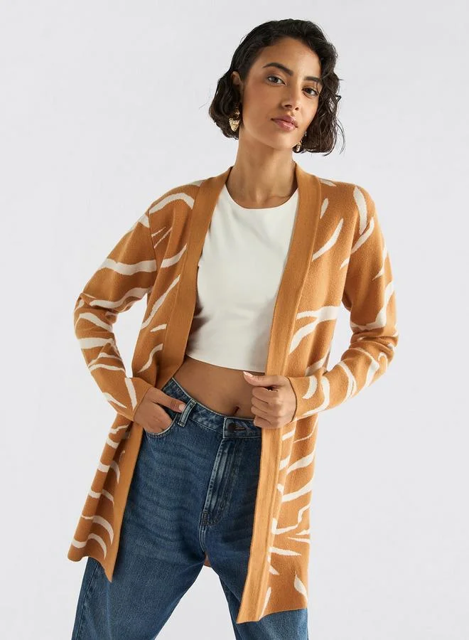 Splash FAV Textured Open Front Cardigan with Long Sleeves