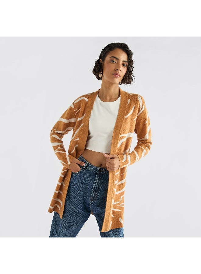 Splash FAV Textured Open Front Cardigan with Long Sleeves  - Image 2